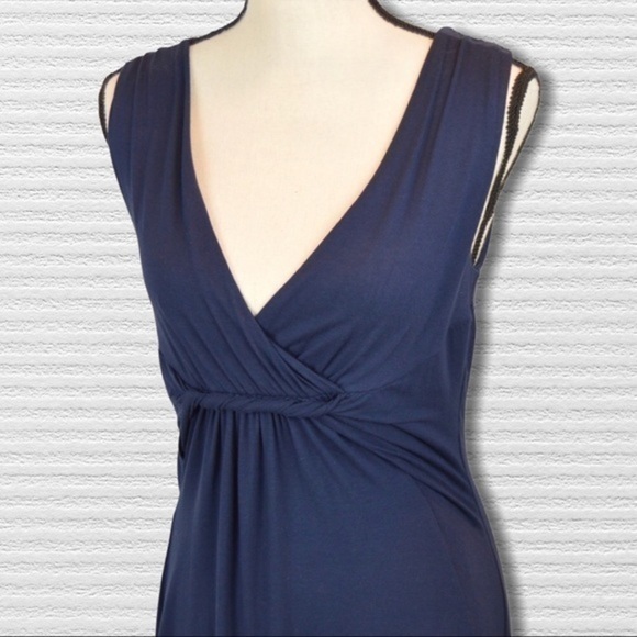 Navy Blue Twist Front Low Plunge Neck Midi Dress, Size Small - Picture 2 of 7